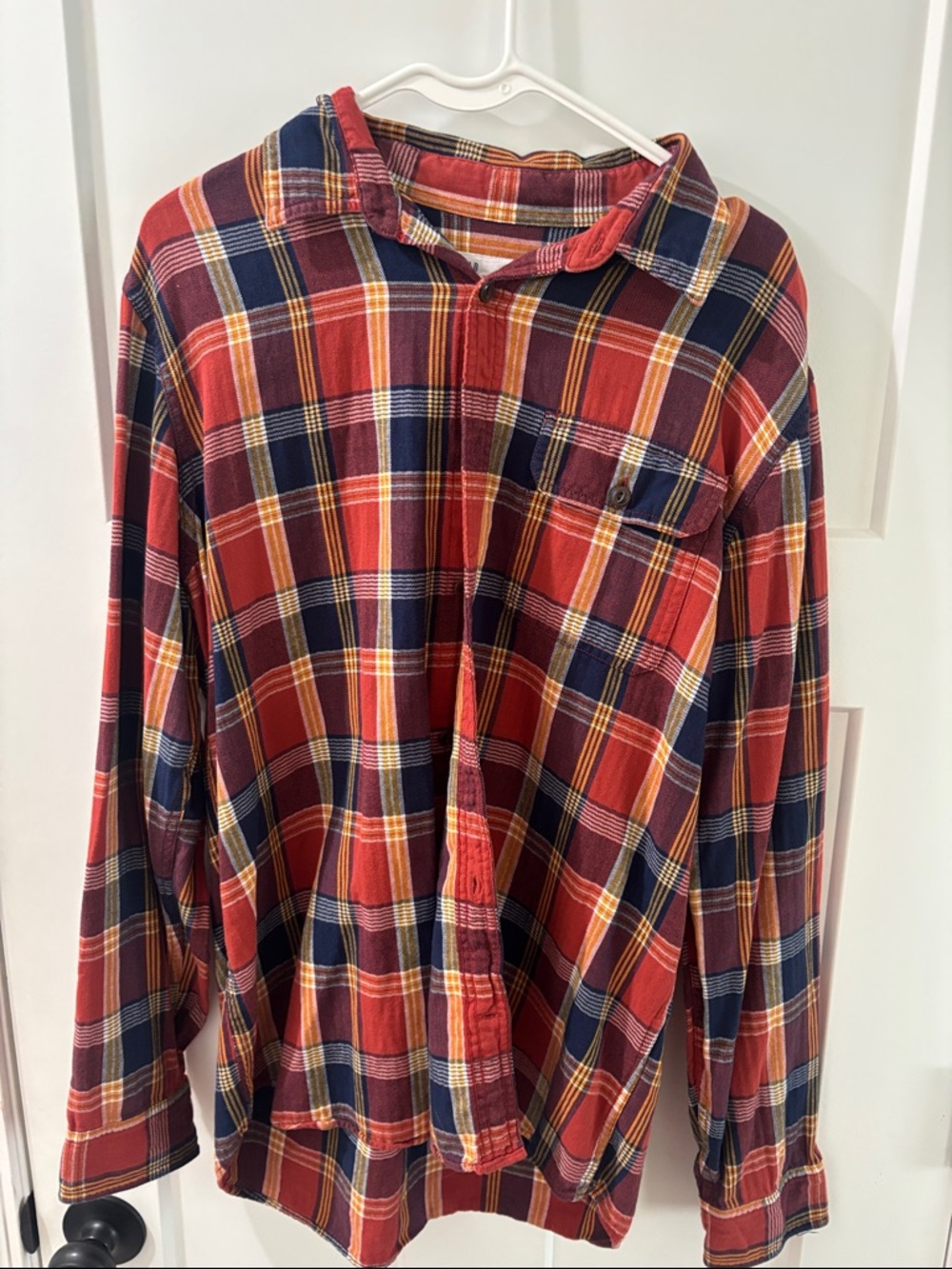 GAP Red Plaid Button-Down Shirt with Navy & Cream Stripes